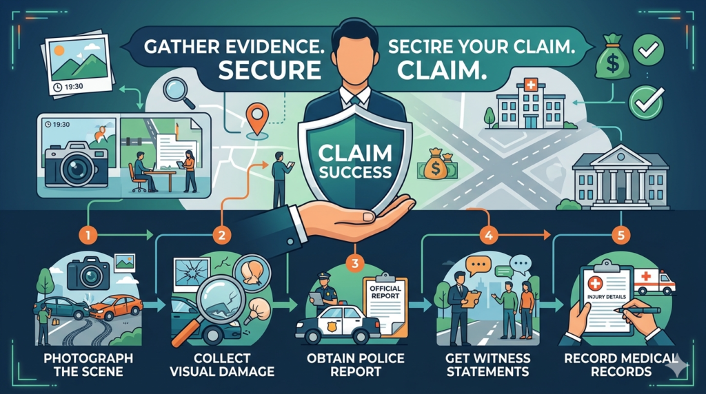Evidence collection for successful car accident insurance claims