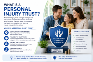 A conceptual illustration showing how a personal injury trust protects compensation payouts in the UK