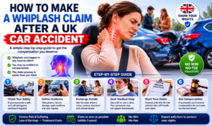 A conceptual illustration showing how to file a whiplash claim after a UK car accident