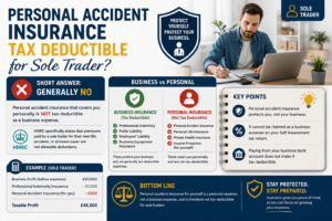 Infographic explaining if personal accident insurance is tax deductible for UK sole traders
